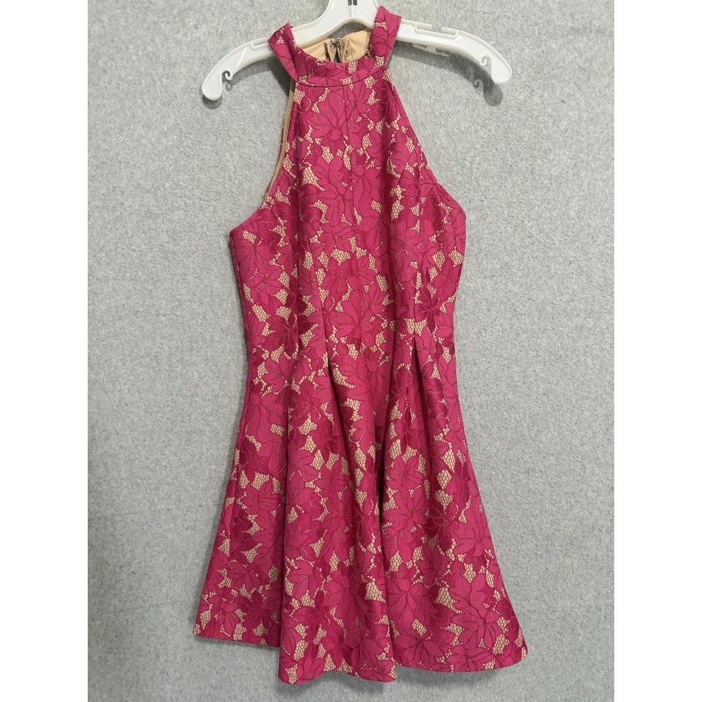 Lulus Dress Womens S Pink‎ Floral Lace Halter Fit & Flare Party Cocktail Short